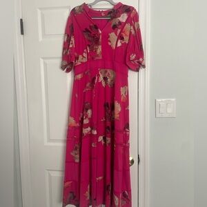 Pink tea length midi dress floral